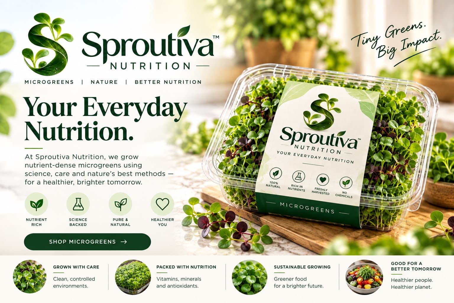 Sproutiva Nutrition: your everyday nutrition. Nutrient-rich microgreens grown with care.
