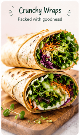 Crunchy wraps topped with Sproutiva microgreens