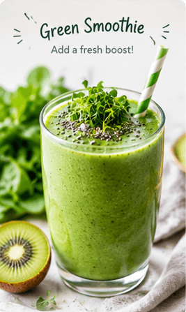 Green smoothie topped with Sproutiva microgreens