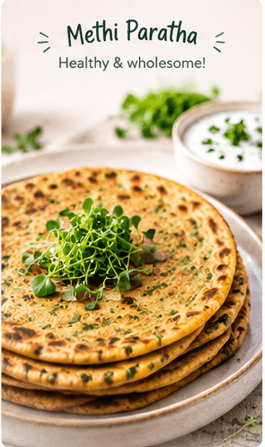 Methi paratha topped with Sproutiva microgreens