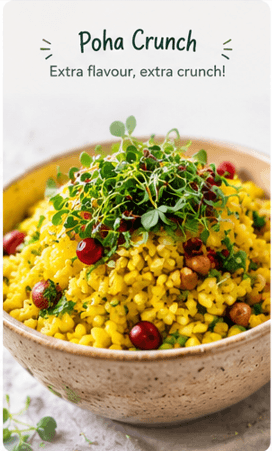 Poha crunch topped with Sproutiva microgreens